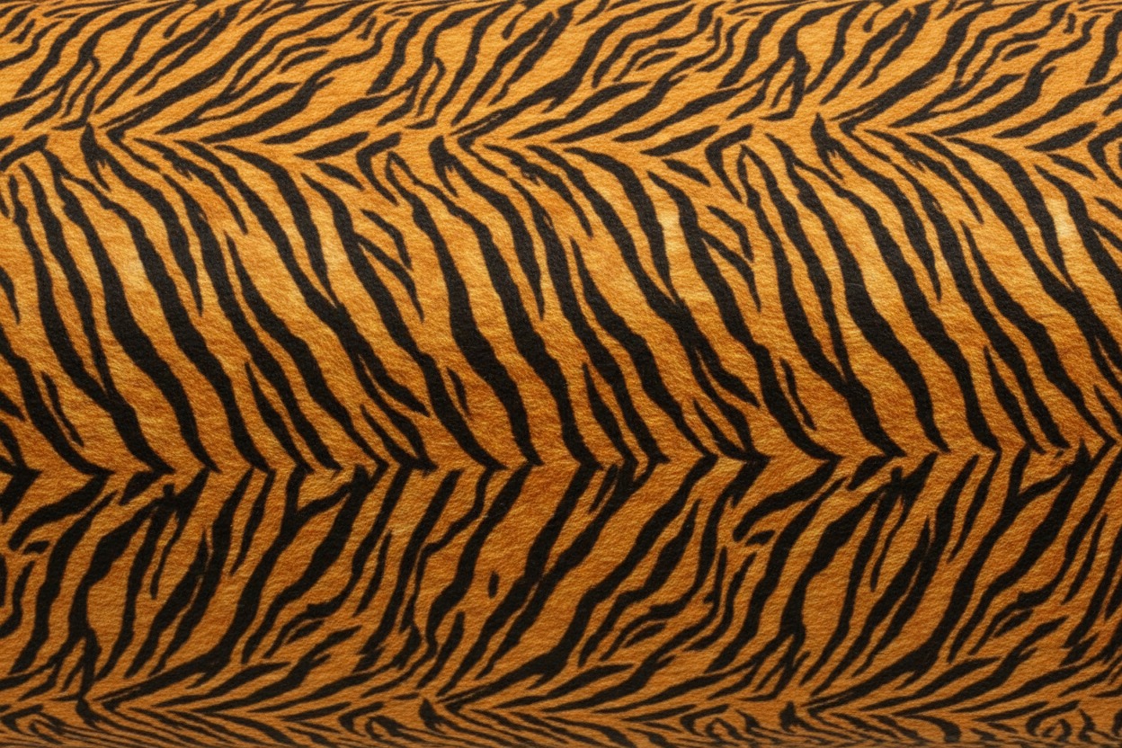 Een patroon van oranje stof met zwarte tijgerstrepen.